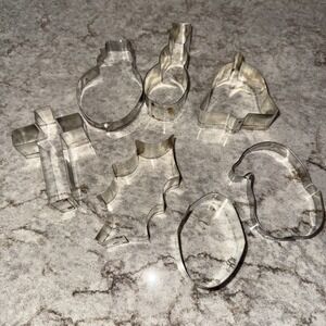 Aluminum Metal Cookie Cutter Lot 7 Shapes Holiday Christmas Snowman Cross
